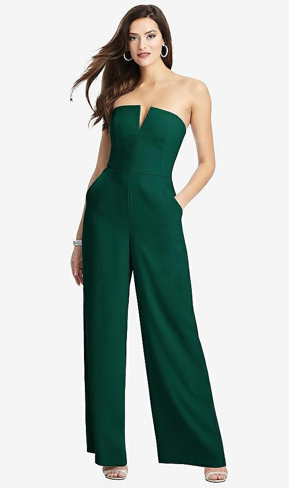 strapless notch crepe jumpsuit with pockets