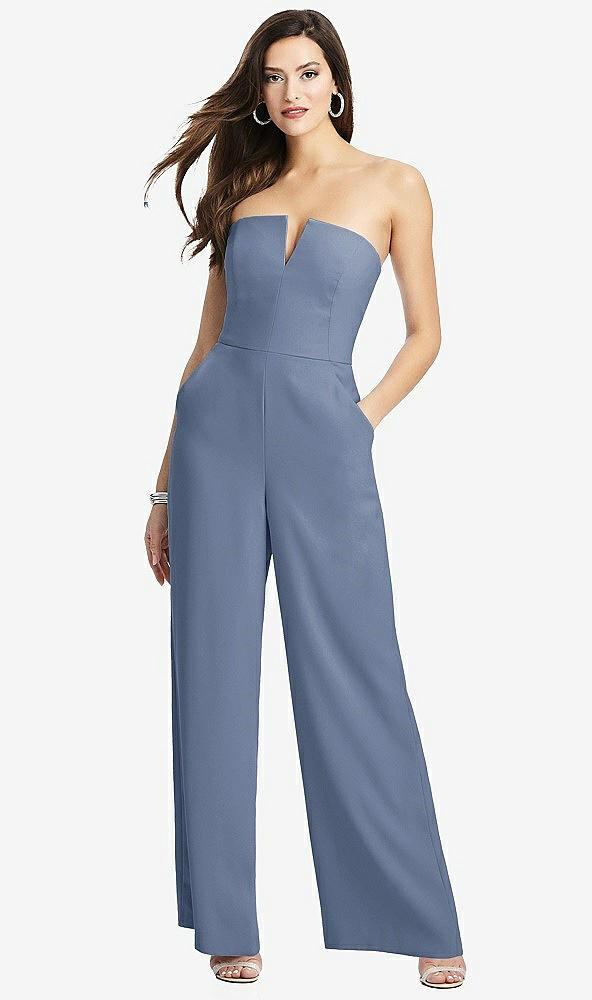 strapless notch crepe jumpsuit with pockets