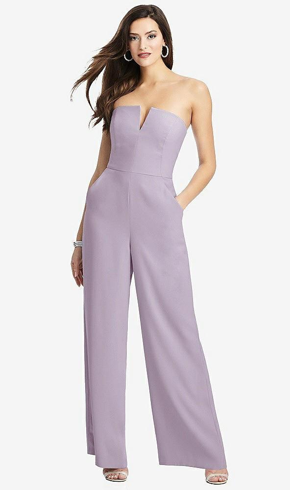 strapless notch crepe jumpsuit with pockets