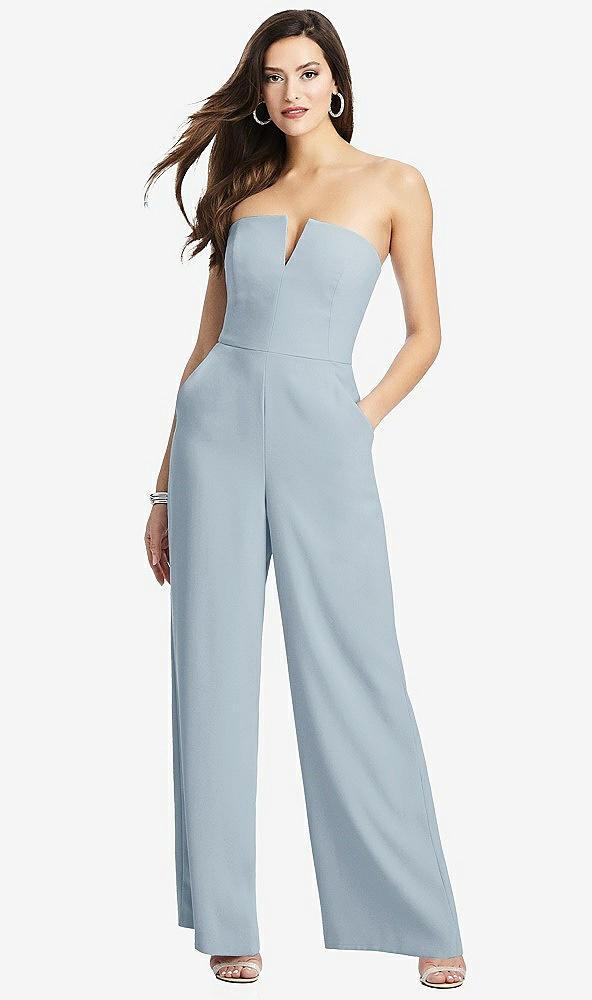 strapless notch crepe jumpsuit with pockets