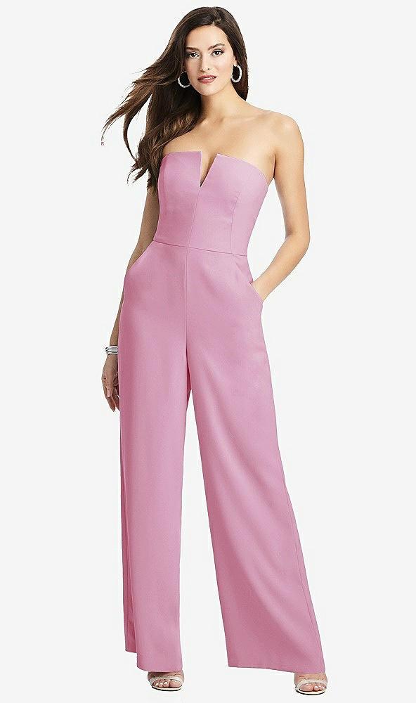 strapless notch crepe jumpsuit with pockets
