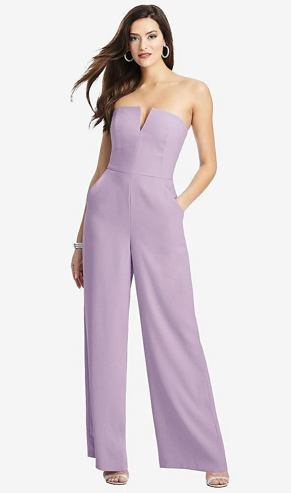 strapless notch crepe jumpsuit with pockets