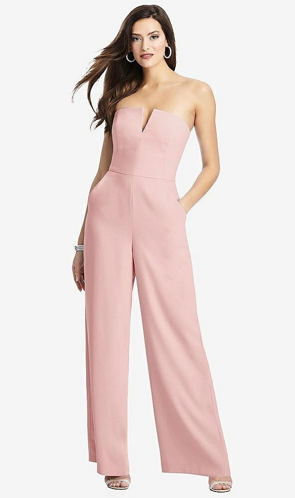 strapless notch crepe jumpsuit with pockets