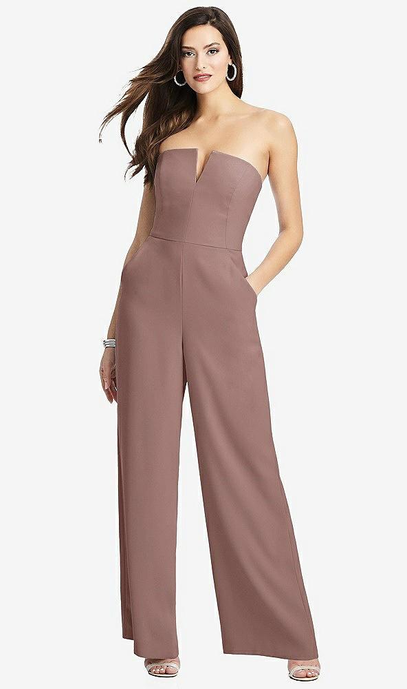 strapless notch crepe jumpsuit with pockets