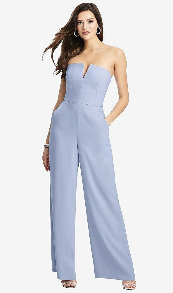 strapless notch crepe jumpsuit with pockets