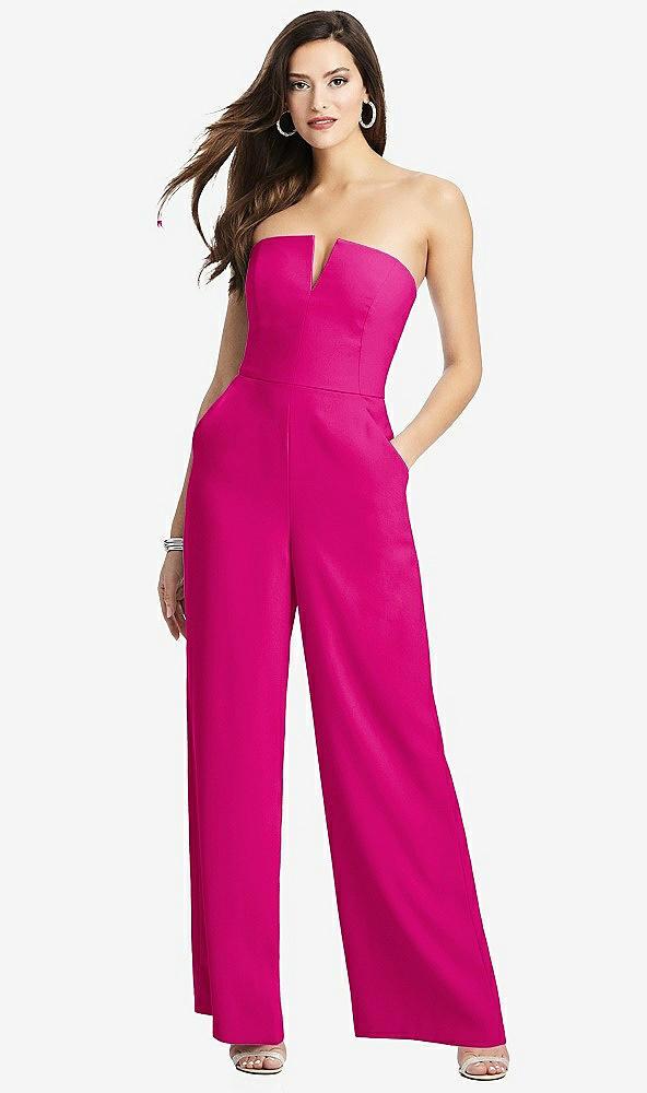 strapless notch crepe jumpsuit with pockets