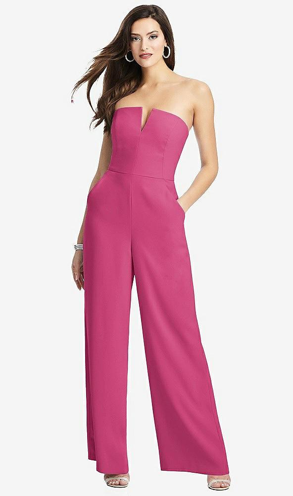 strapless notch crepe jumpsuit with pockets