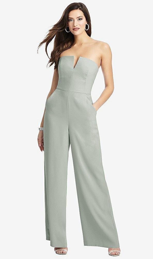 strapless notch crepe jumpsuit with pockets