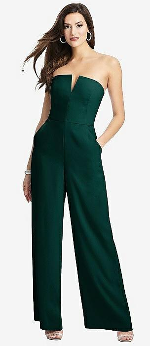 strapless notch crepe jumpsuit with pockets