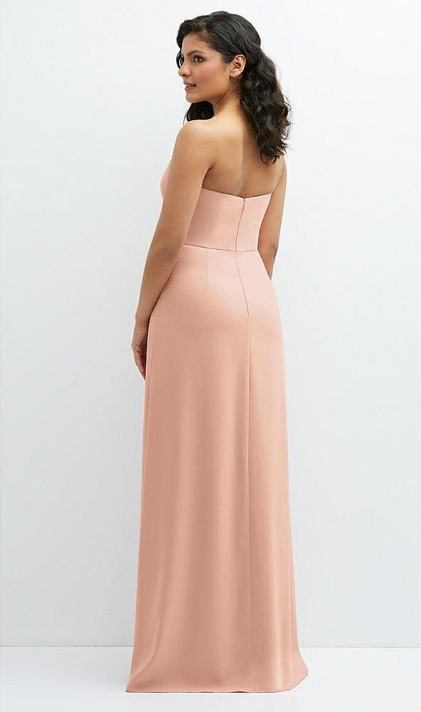 strapless notch-neck crepe a-line dress with rhinestone piping bows