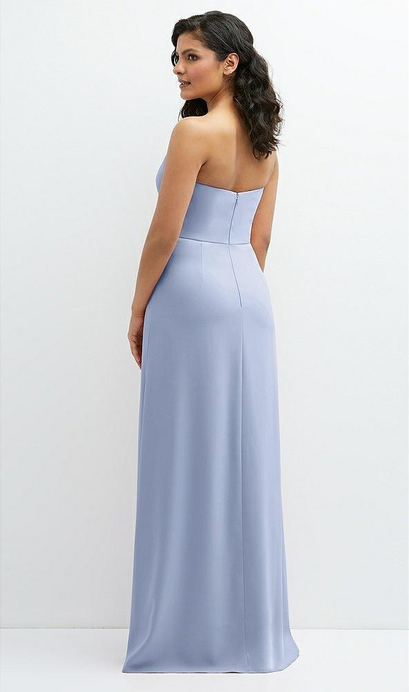 strapless notch-neck crepe a-line dress with rhinestone piping bows