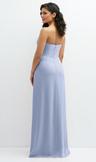 strapless notch-neck crepe a-line dress with rhinestone piping bows