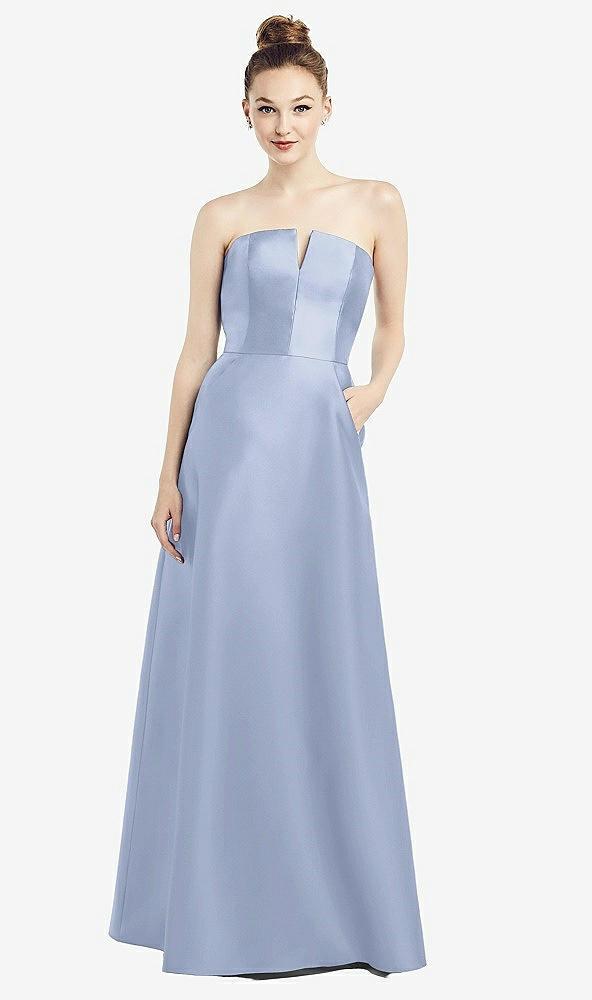 strapless notch satin gown with pockets