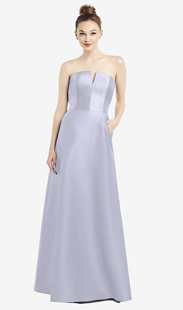 strapless notch satin gown with pockets