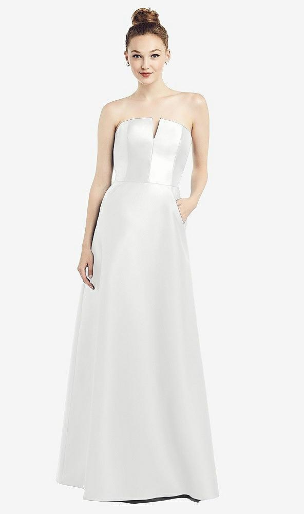 strapless notch satin gown with pockets