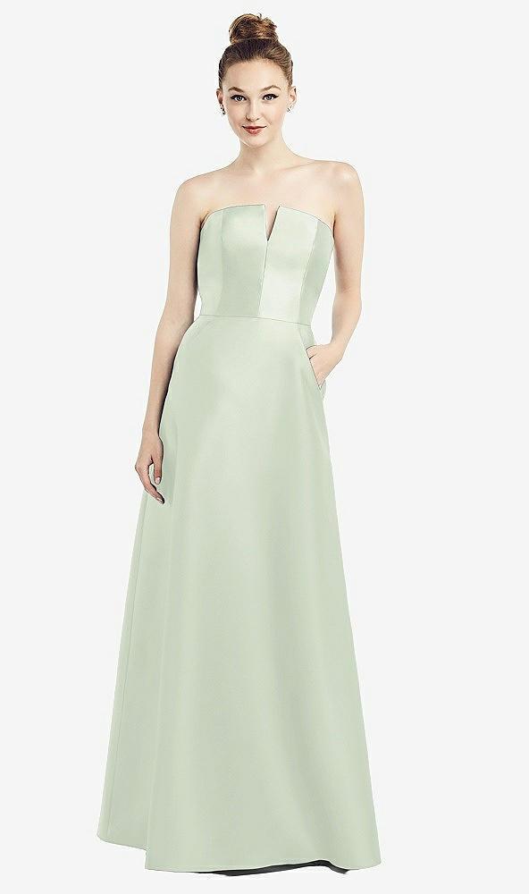 strapless notch satin gown with pockets