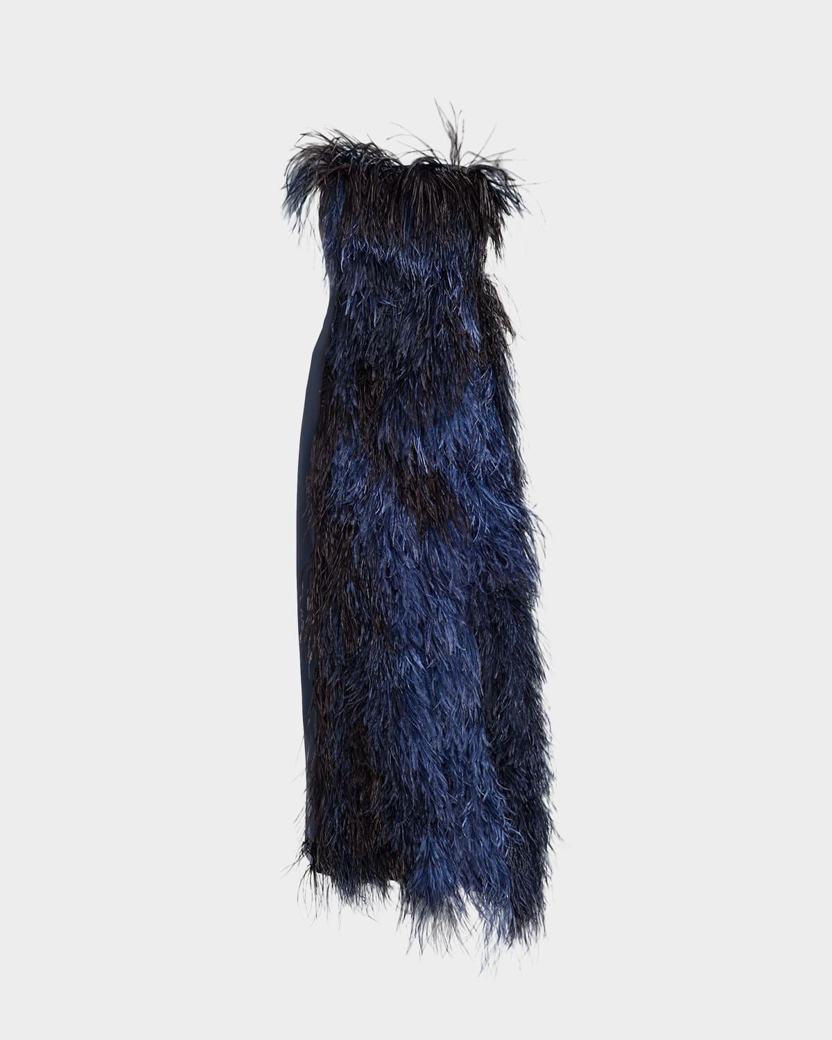 strapless ostrich feather gown