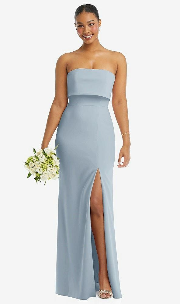strapless overlay bodice crepe maxi dress with front slit