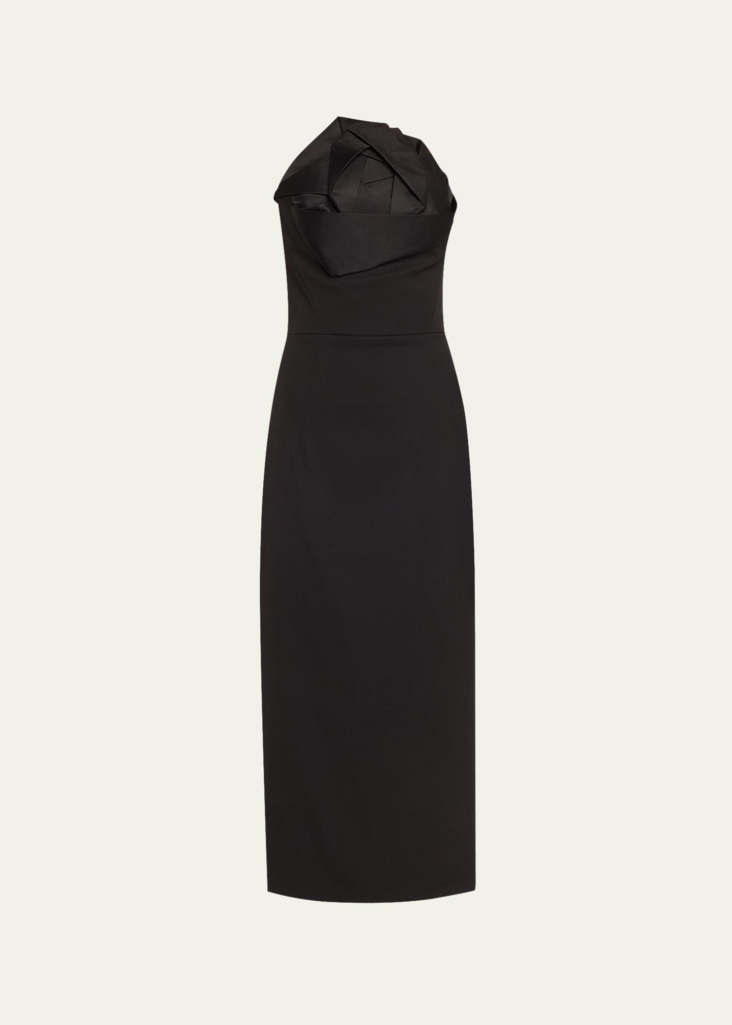 strapless oversized satin rose wool gown