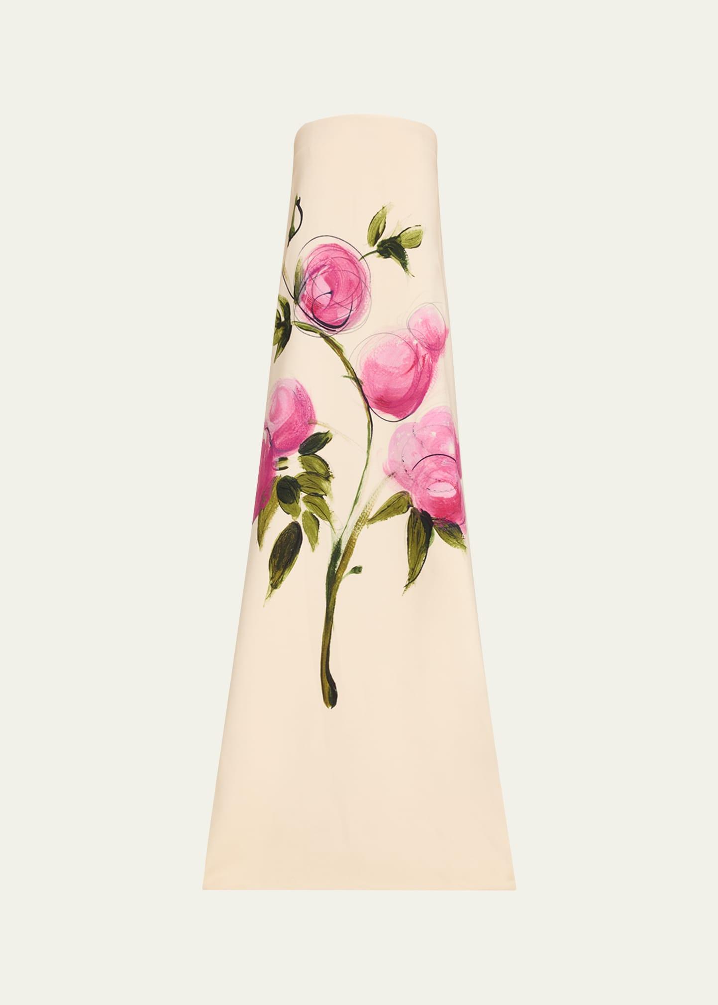 strapless painted roses wool gown