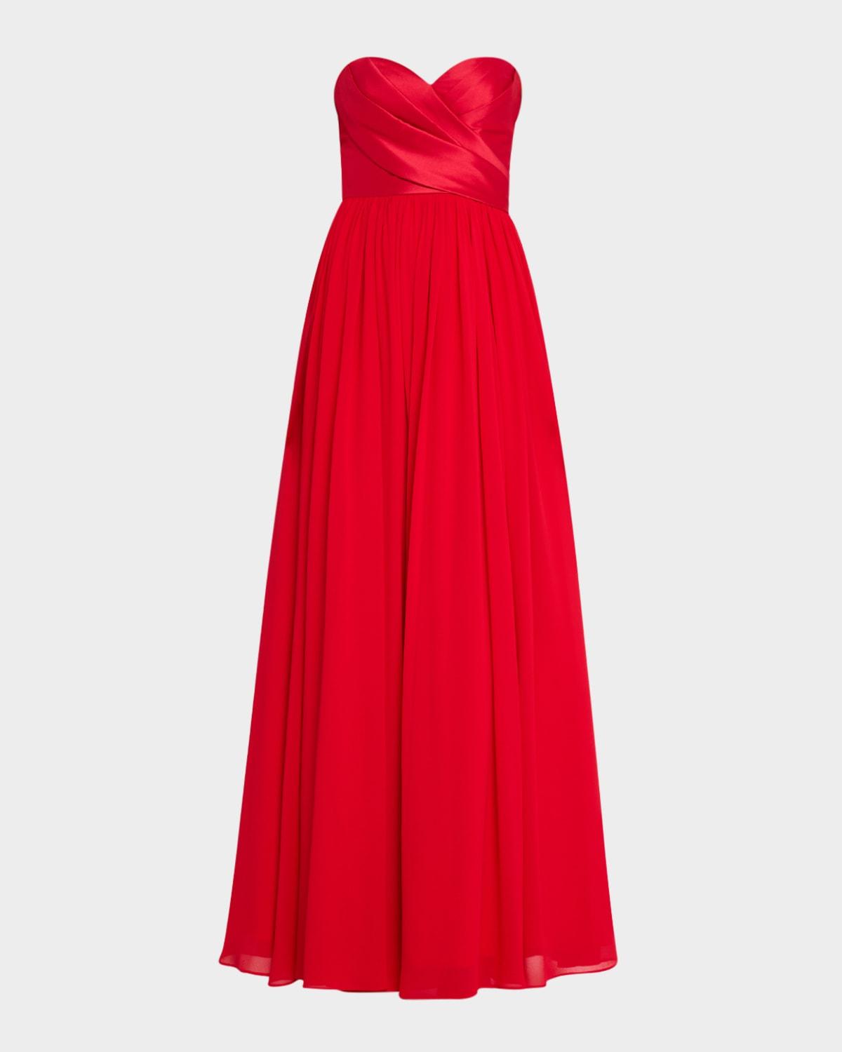 strapless pleated a-line gown