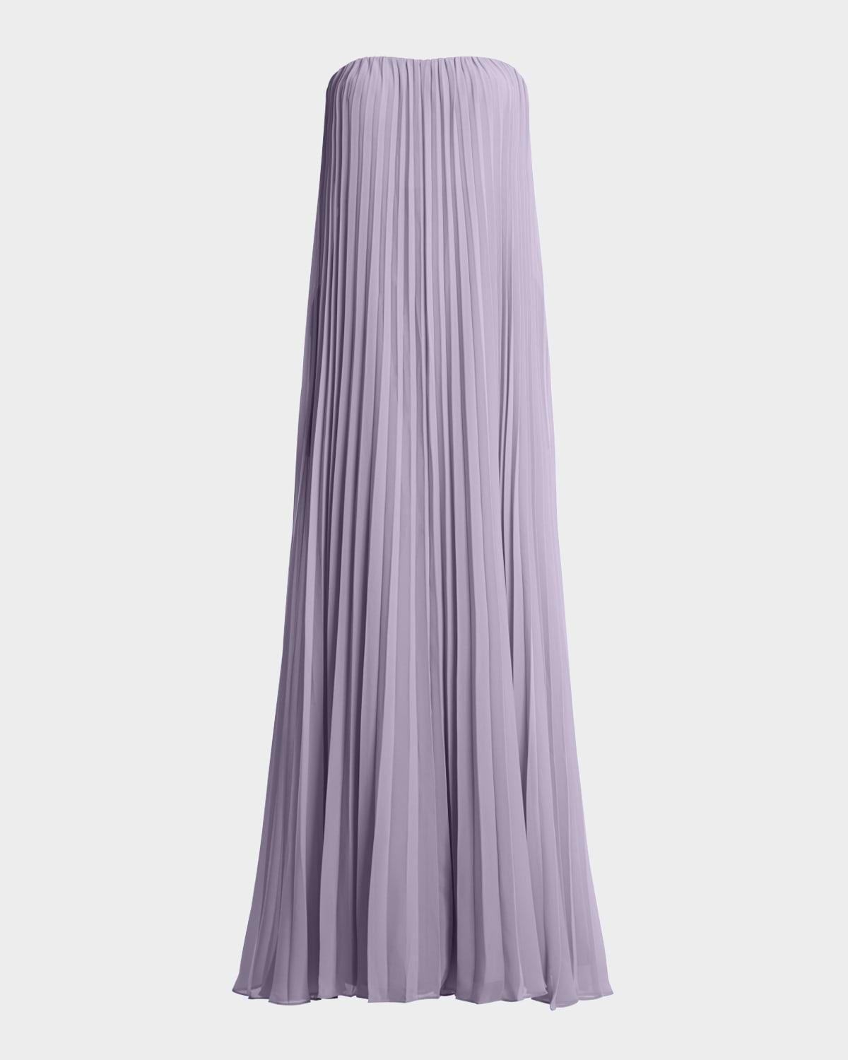 strapless pleated chiffon trapeze gown