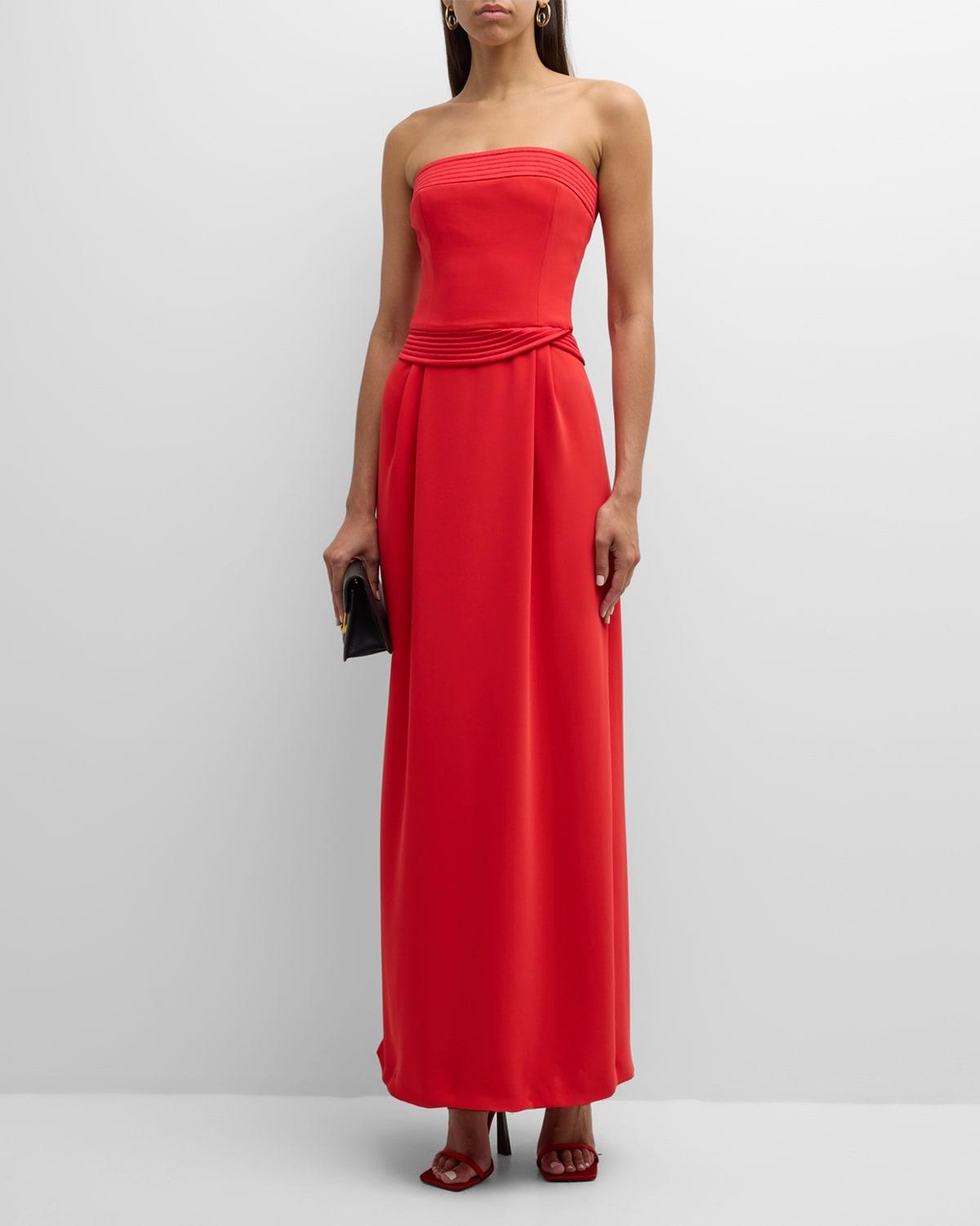 strapless pleated column gown