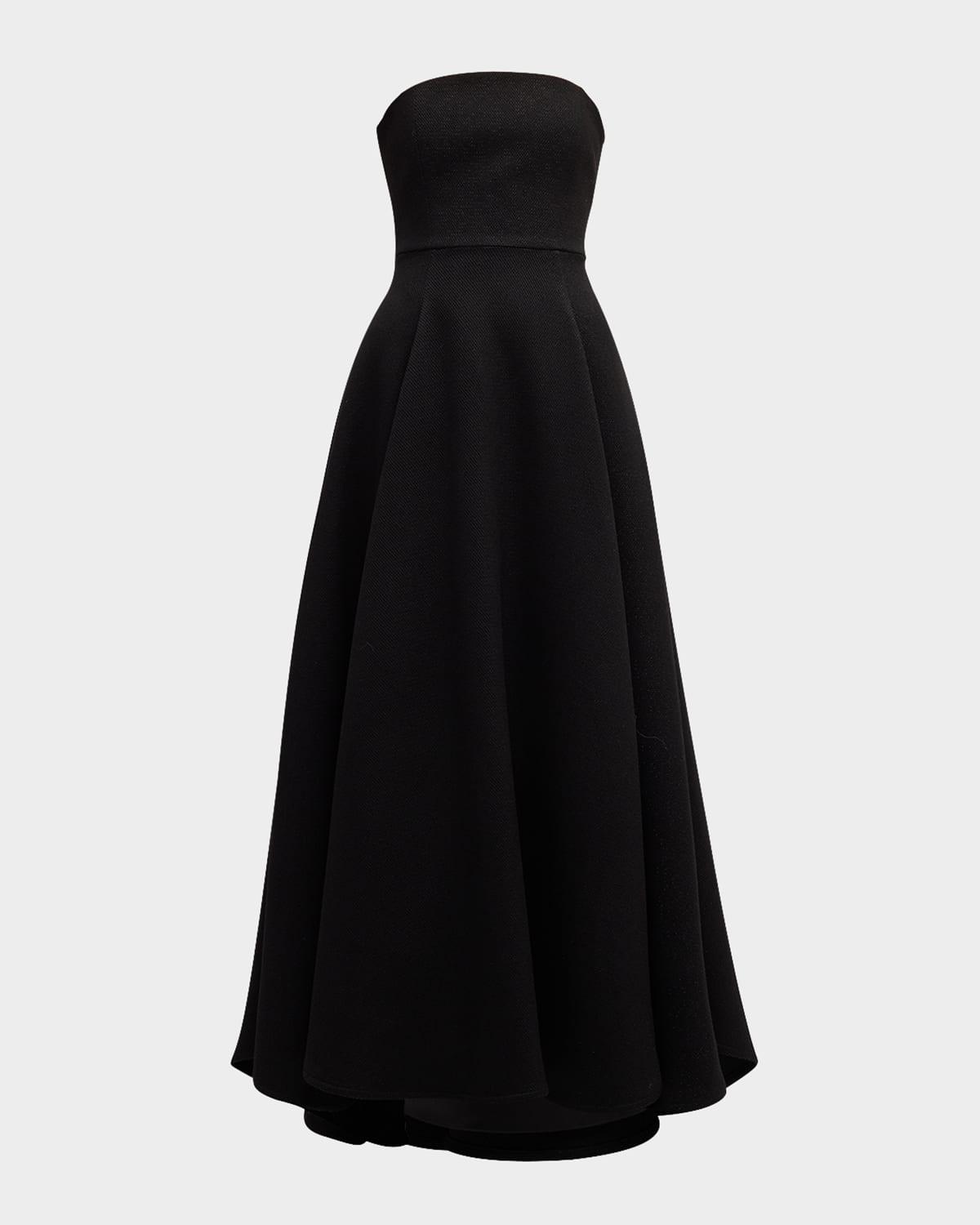 strapless pleated high-low gown
