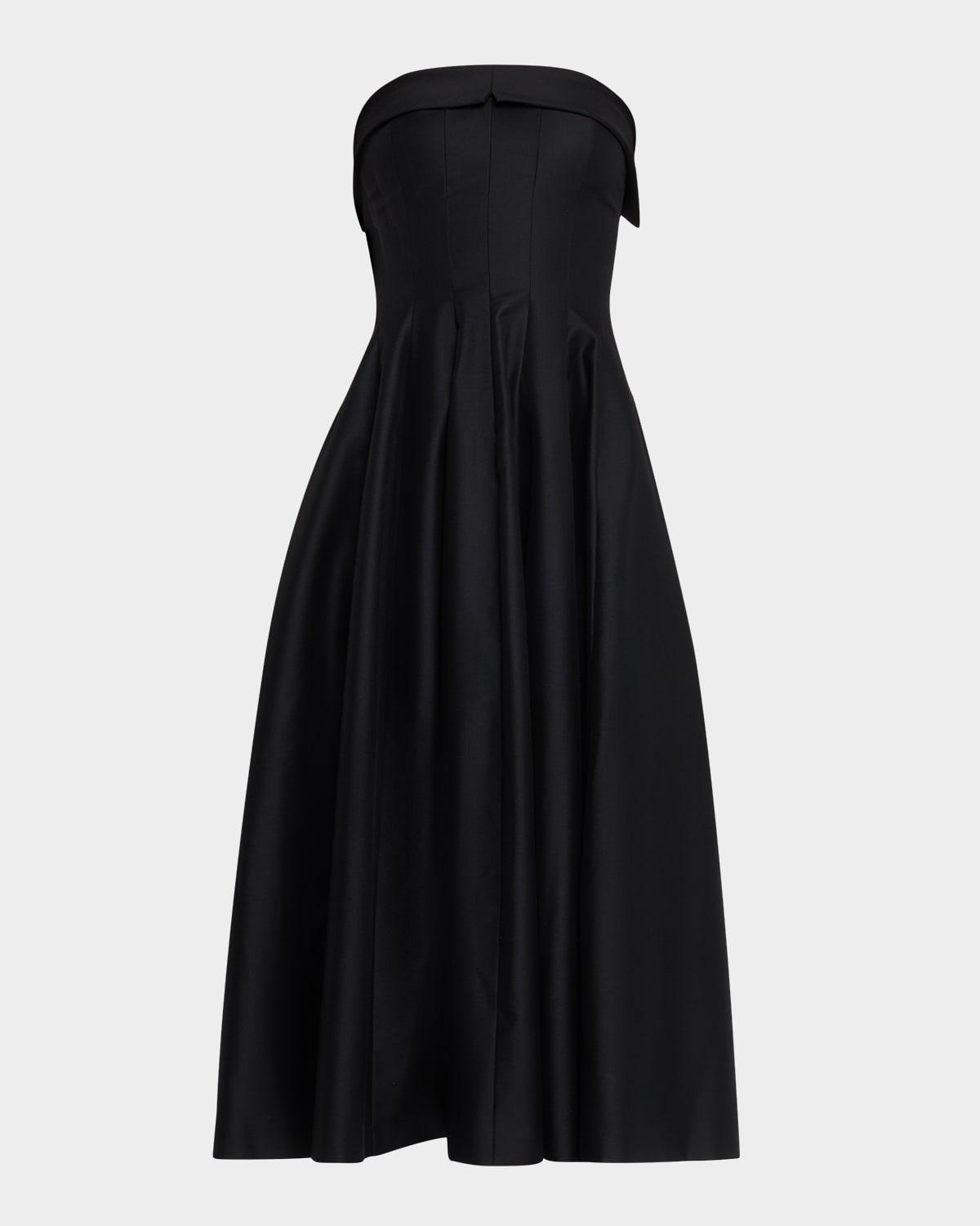 strapless pleated midi dress