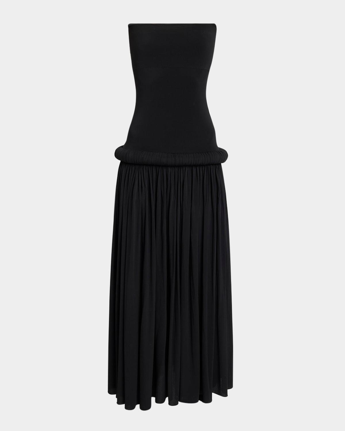 strapless pleated pipe drop-waist maxi dress