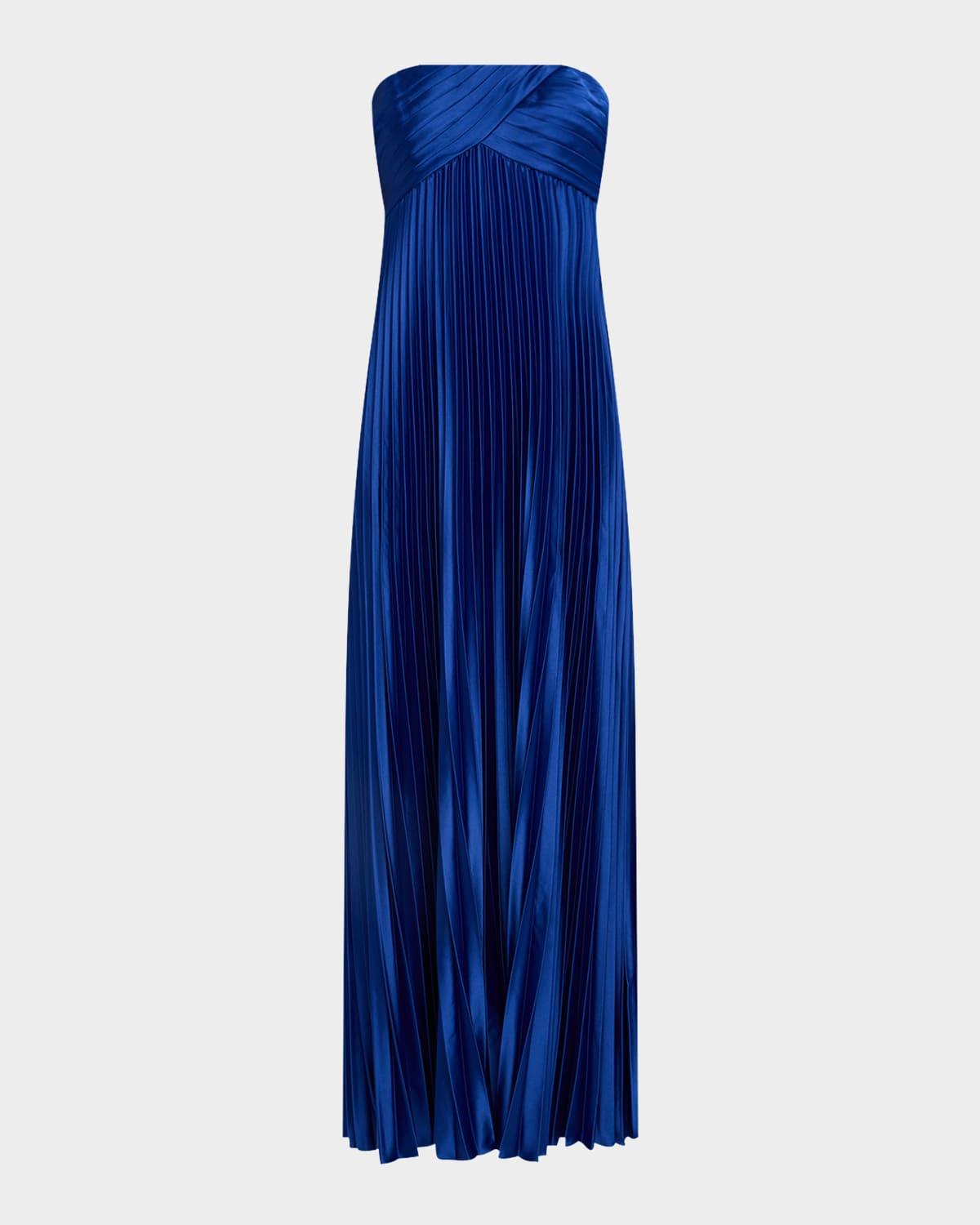 strapless pleated stretch charmeuse gown