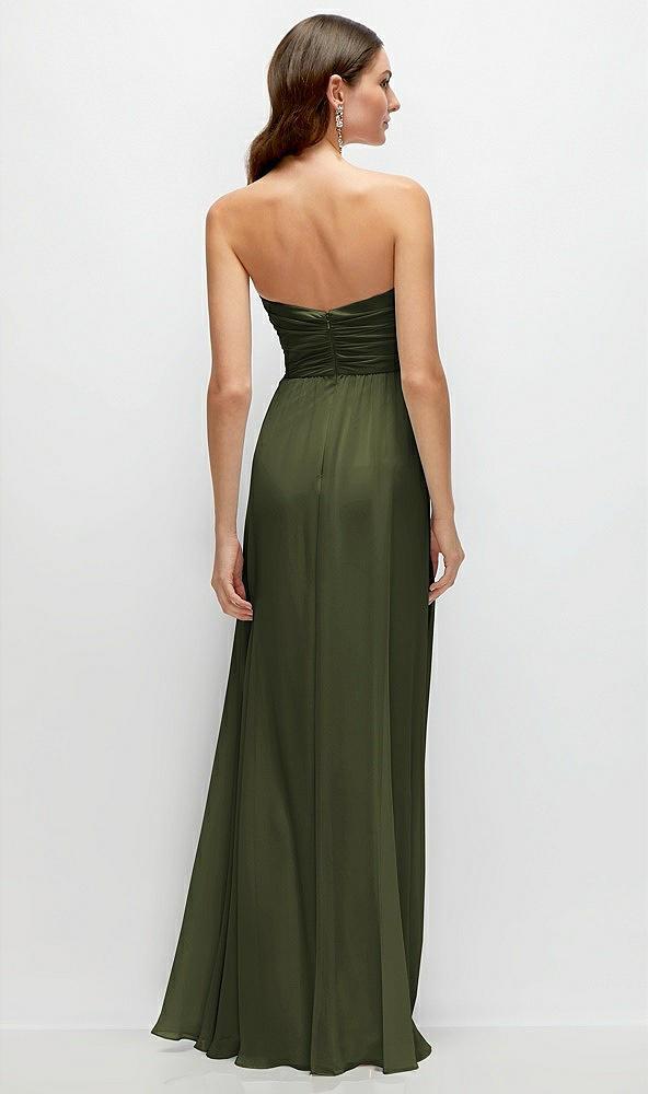 strapless pleated surplice chiffon maxi dress with a-line skirt