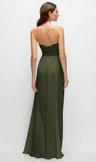 strapless pleated surplice chiffon maxi dress with a-line skirt