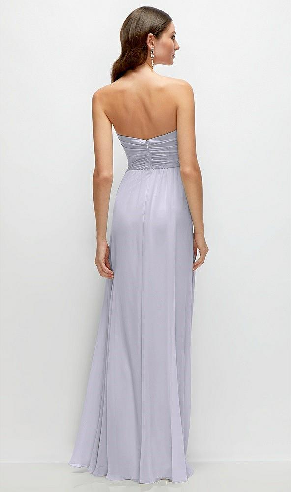 strapless pleated surplice chiffon maxi dress with a-line skirt