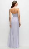 strapless pleated surplice chiffon maxi dress with a-line skirt