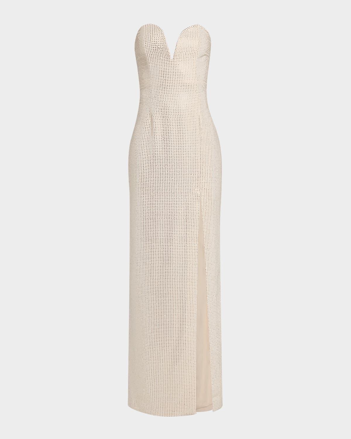 strapless plunge diamante column gown