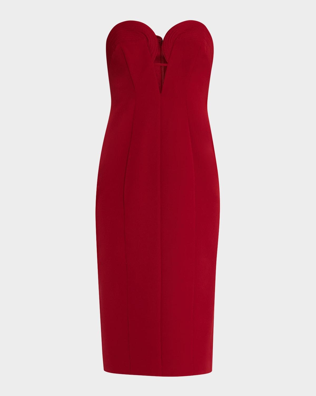strapless plunging stretch crepe midi dress