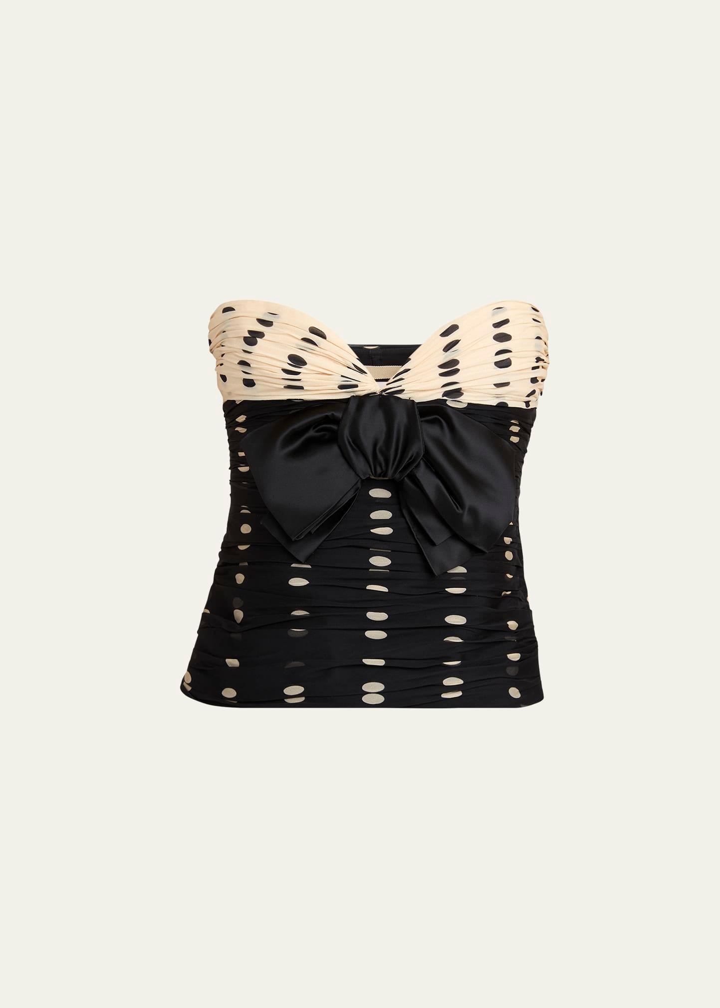 strapless polka dot ruched bustier