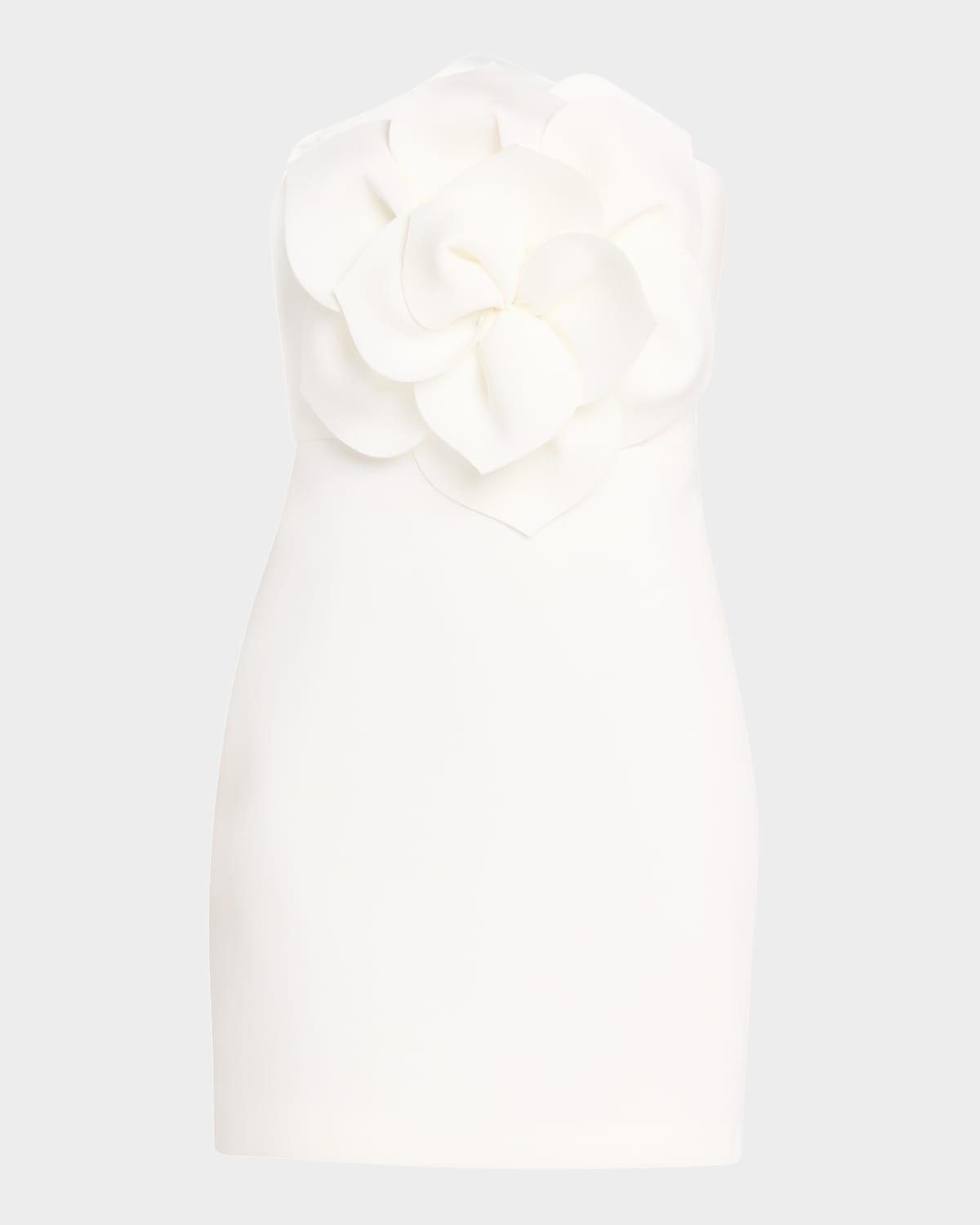 strapless rosette bodice scuba mini dress