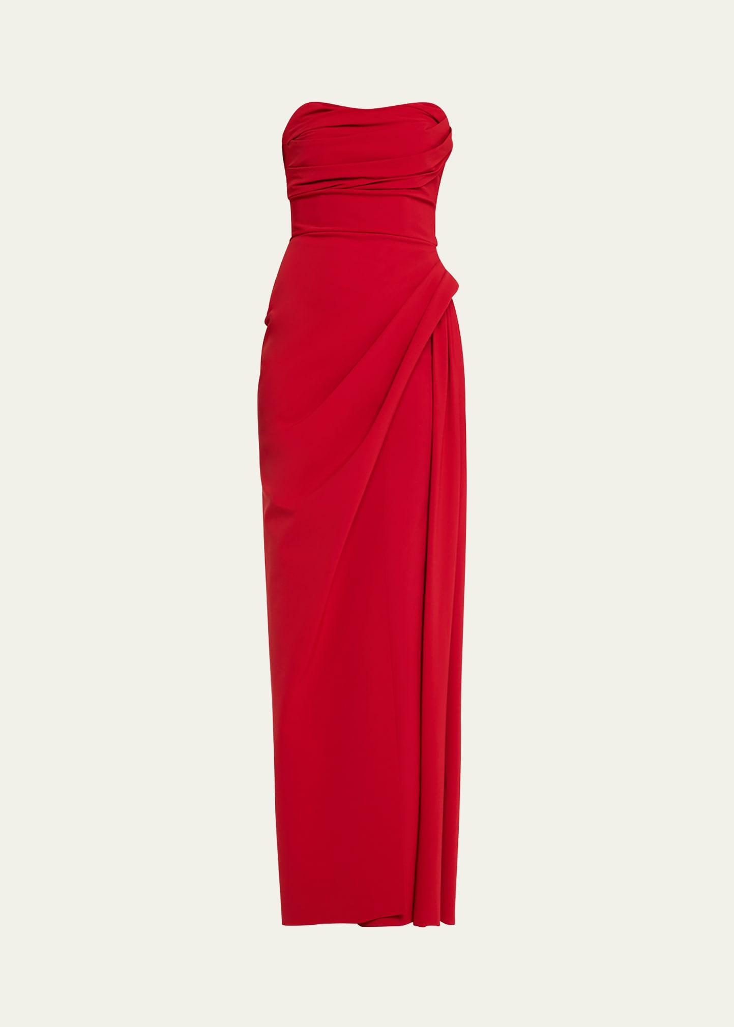 strapless ruched column gown