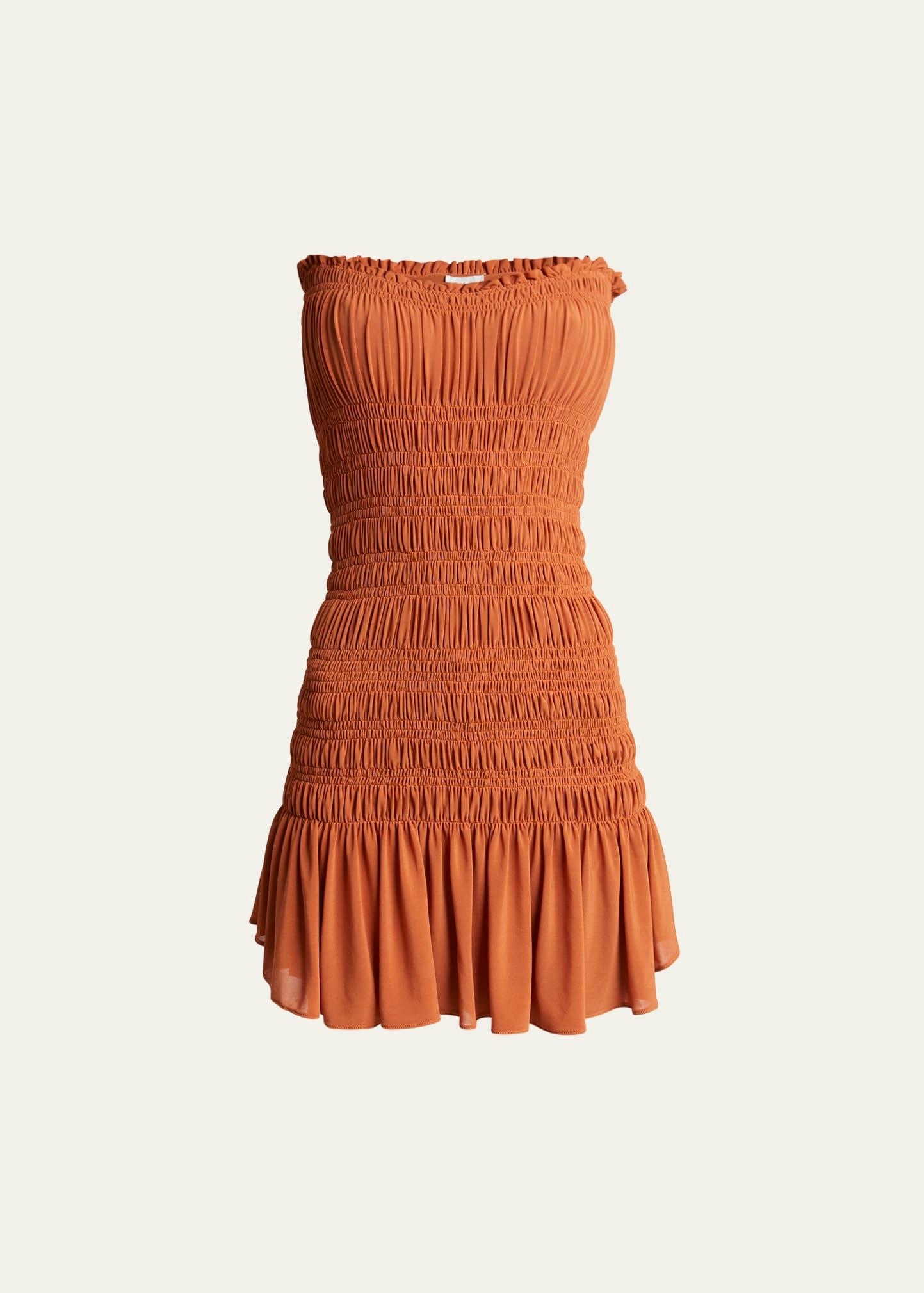 strapless ruched mini dress