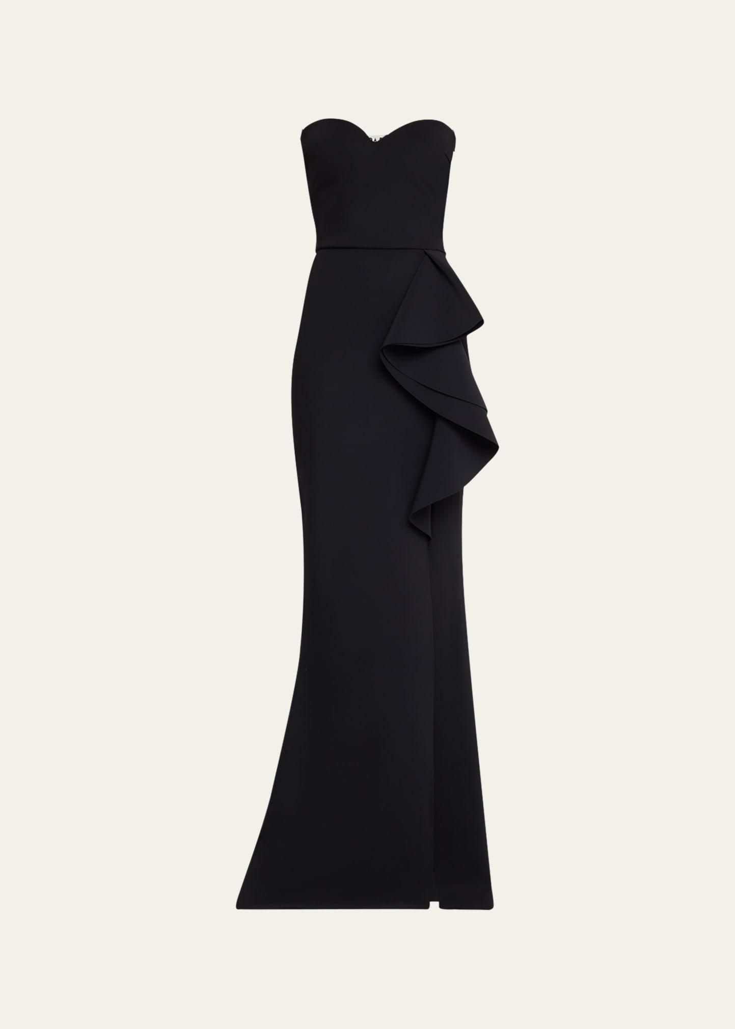 strapless ruffle column gown