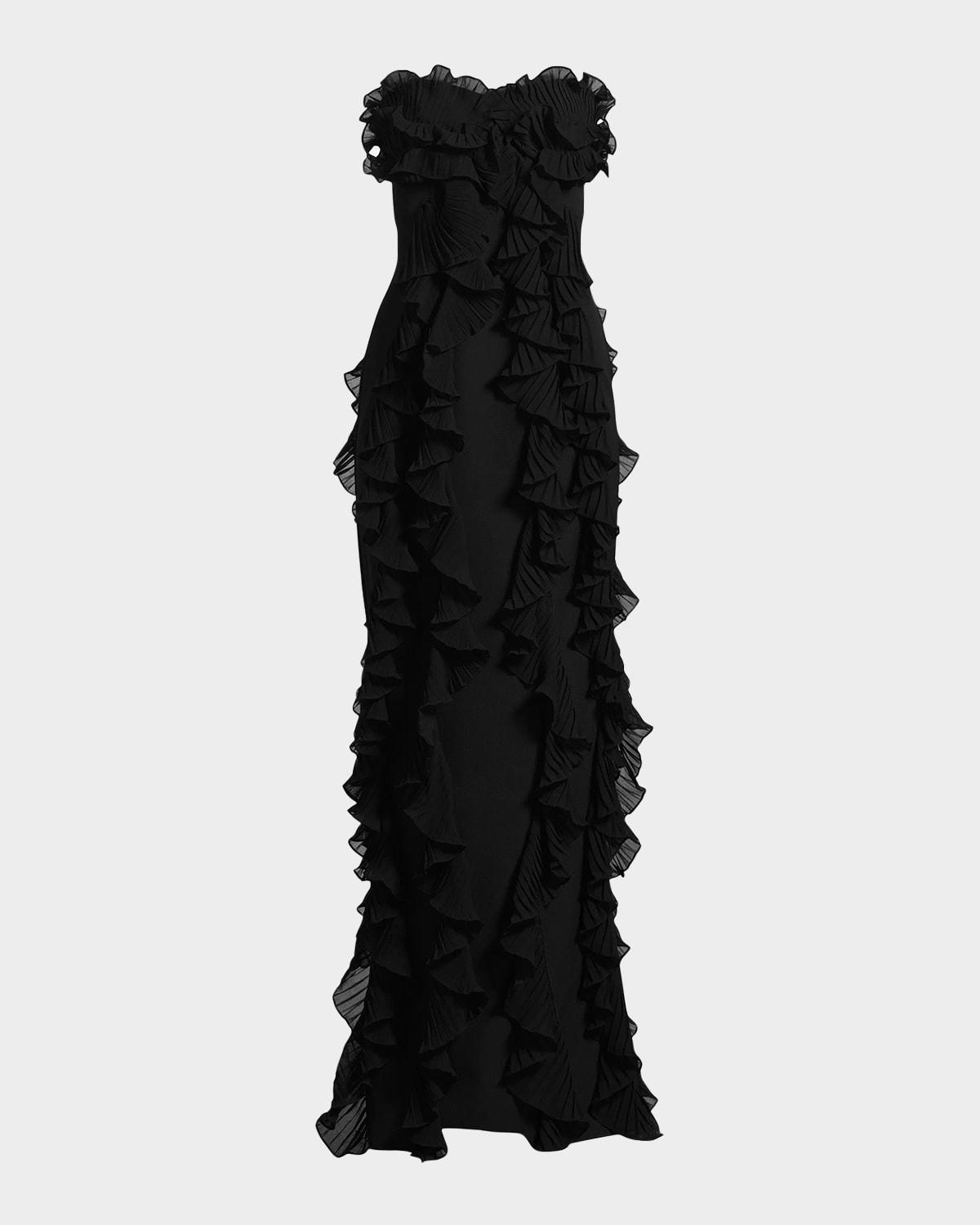 strapless ruffle column gown