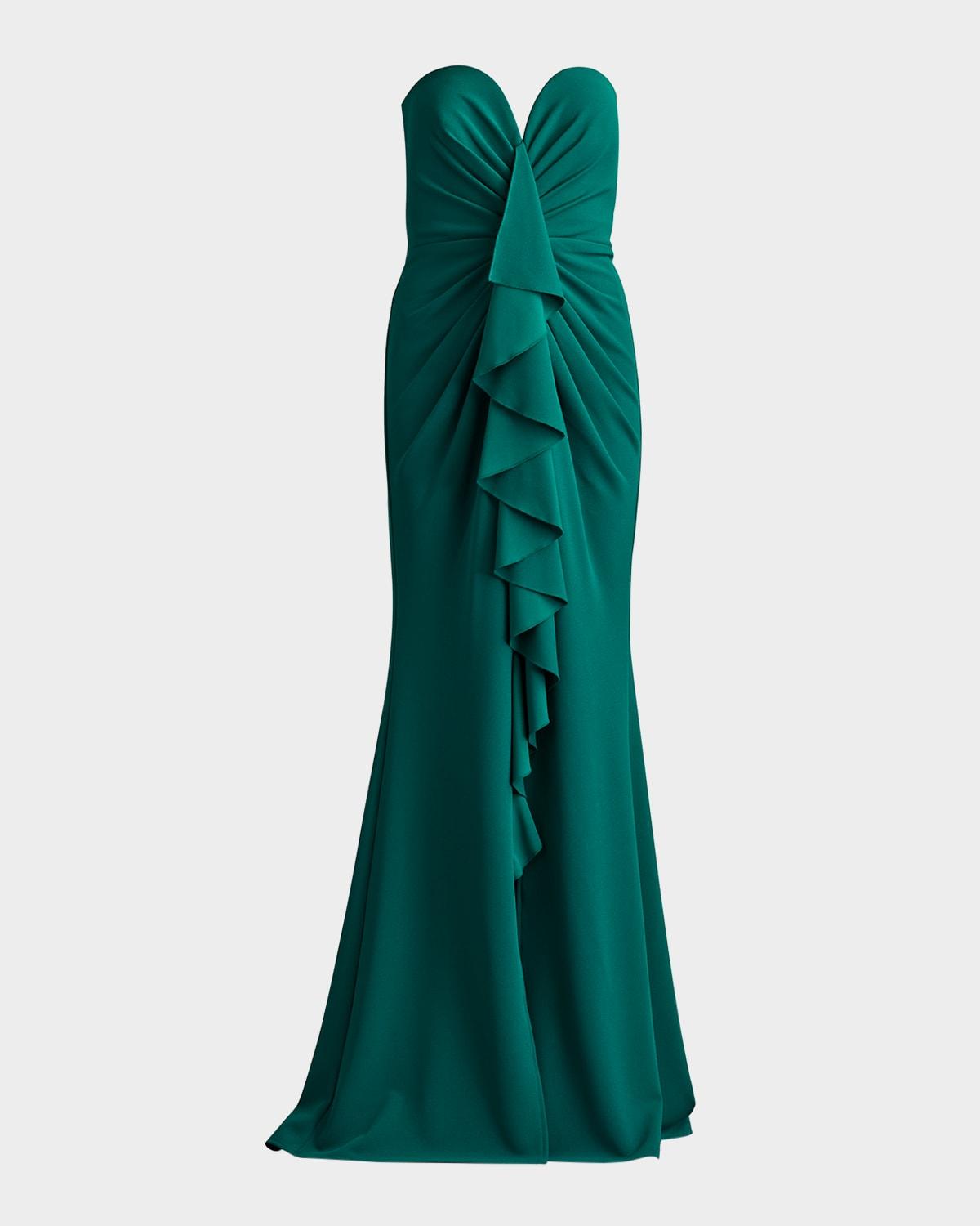 strapless ruffle crepe gown