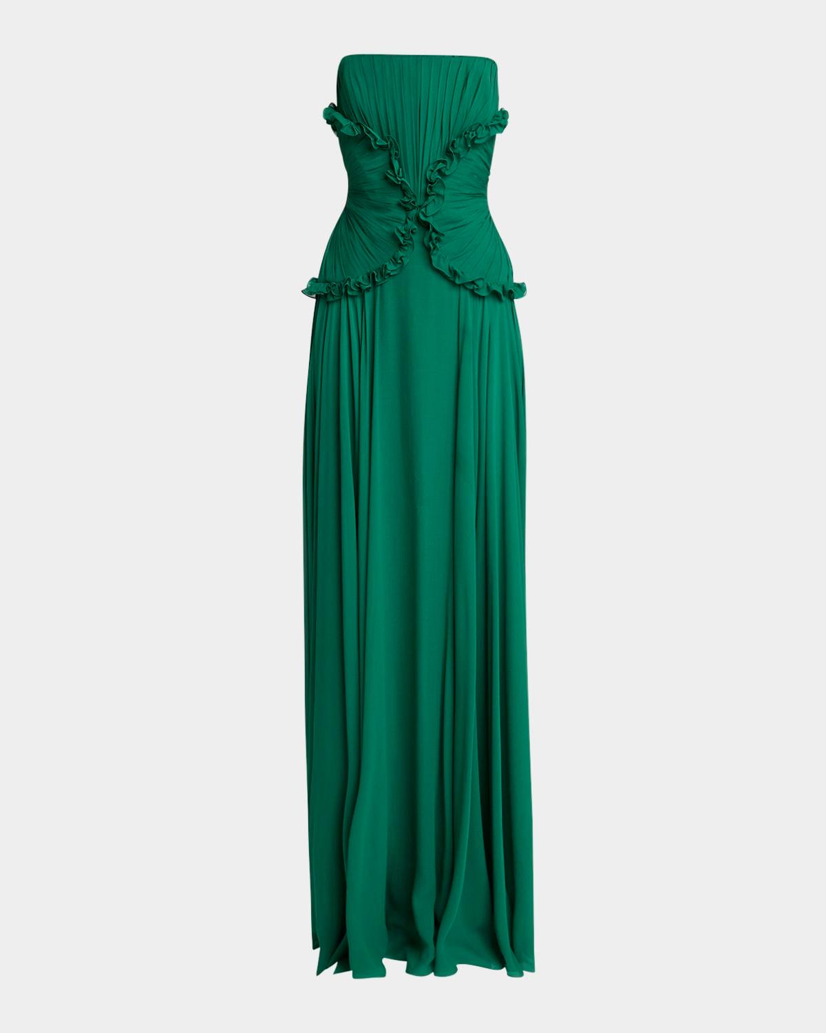 strapless ruffle silk gown