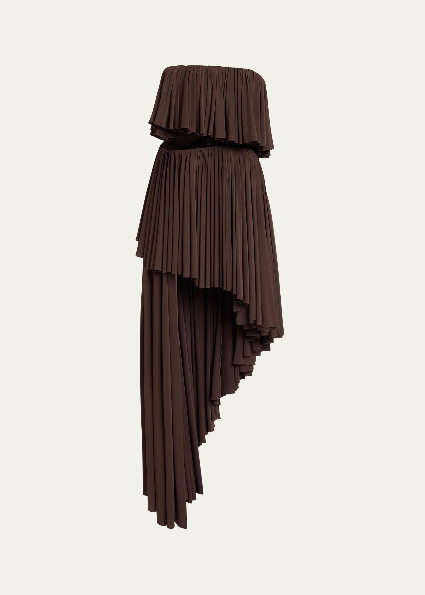 strapless ruffle spiral cutout dress