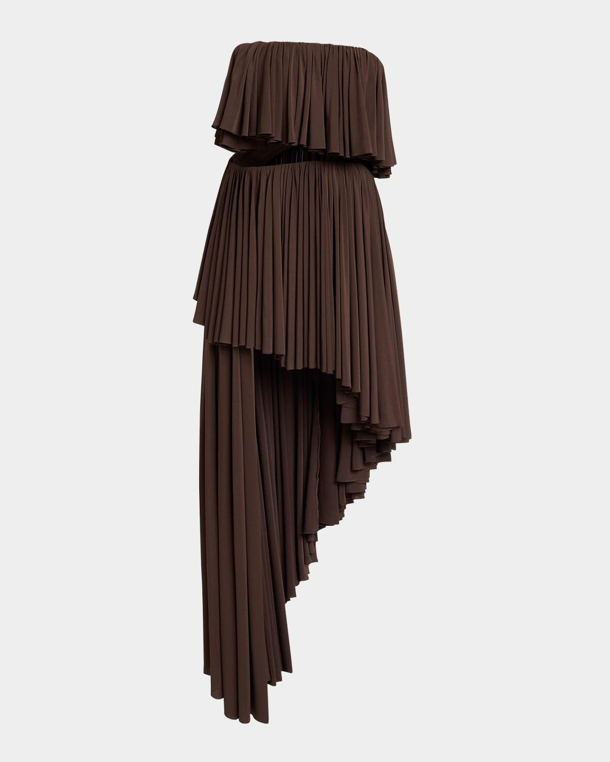 strapless ruffle spiral cutout dress