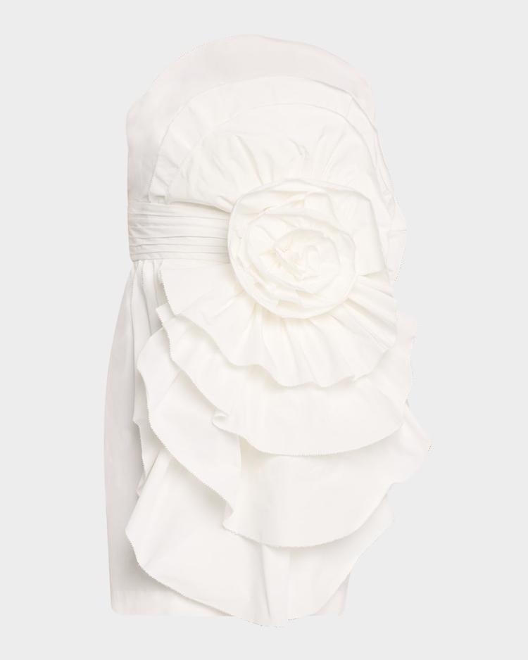 strapless ruffle taffeta mini dress
