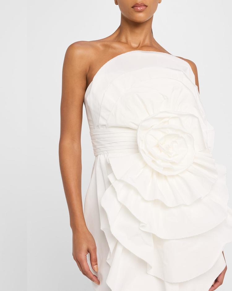 strapless ruffle taffeta mini dress