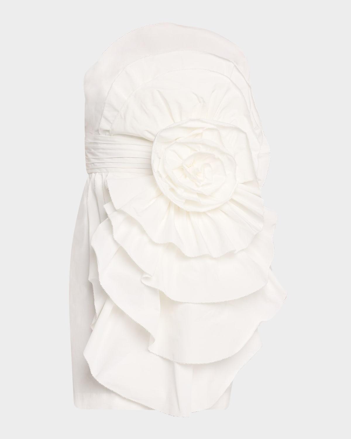 strapless ruffle taffeta mini dress